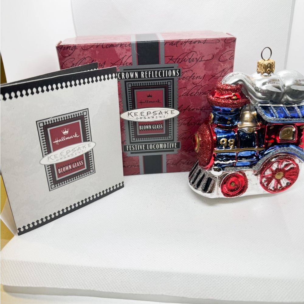 Hallmark Christmas Ornament Vintage 1998 Festive Locomotive Blown Glass Keepsake